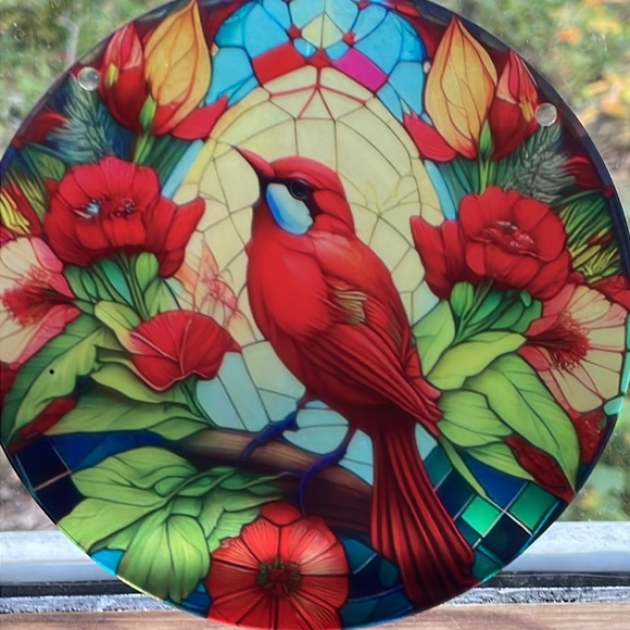 Acrylic Suncatcher Red Bird Floral Home Garden House Cabin Decor Gifts - Picture 3 of 3